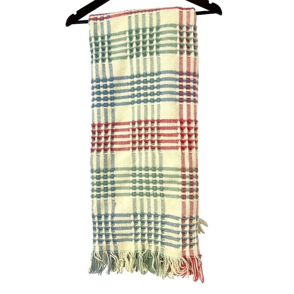 Faribo Cream Tartan Plaid Stadium Wool Blanket Faribault Woolen Mill USA 40x55 - Picture 2 of 7